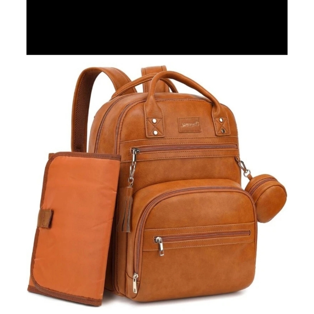 ROSEGIN Premium Vegan Leather Diaper Bag Backpack with Waterproof Changing Pad